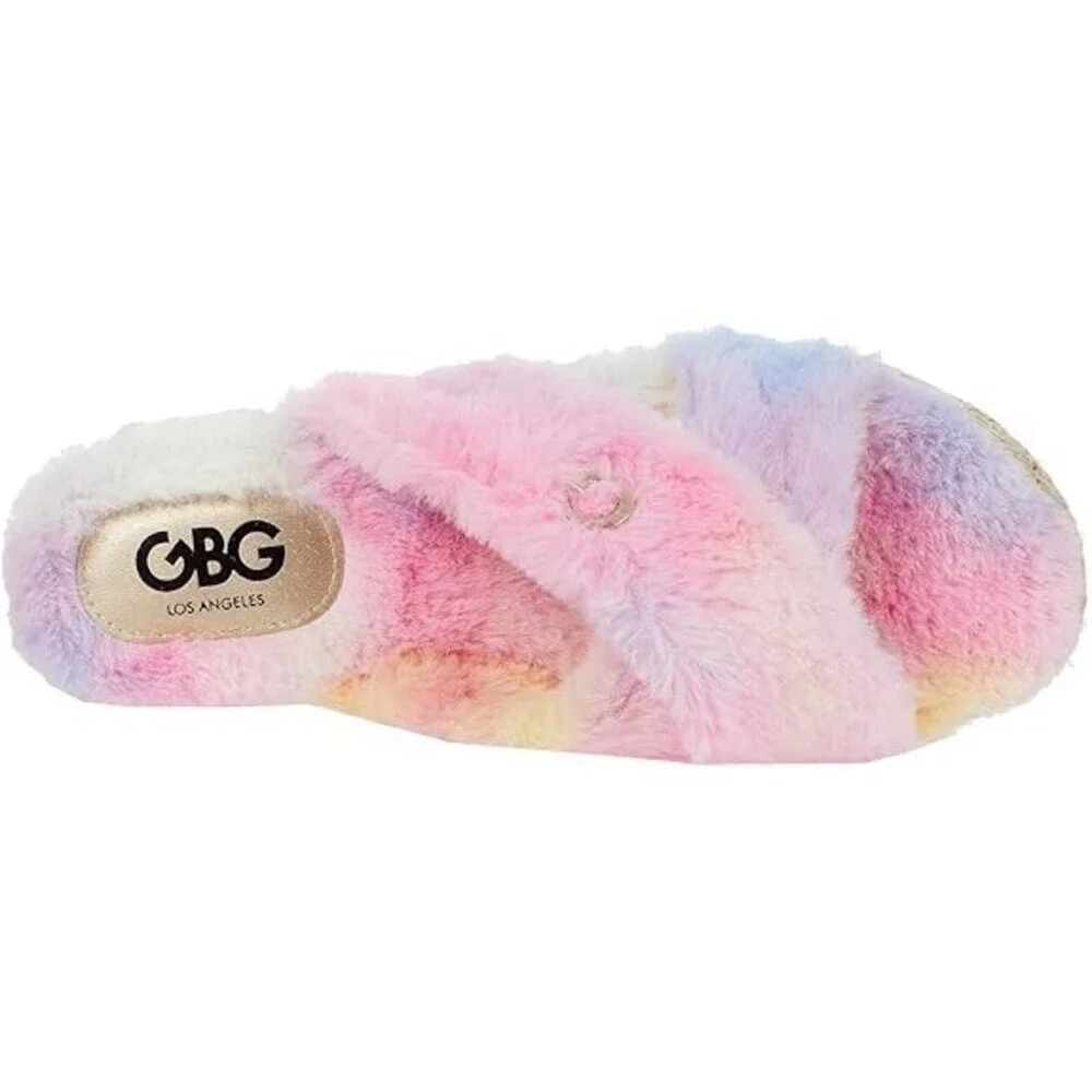 GBG Los Angeles Daphne Sandals Women's 5.5 Pink Faux Fur Platform Slides JOBB200